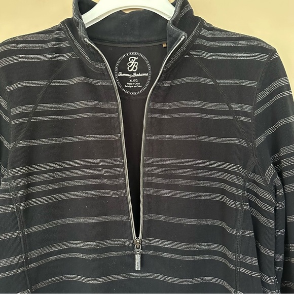 Tommy Bahama women XL Quarter Zip Top Long Sleeve Black Metallic Casual Preppy - Picture 7 of 12